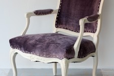 Eggplant Chenille Louis XV Arm Chair