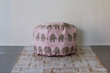 Handmade Bean Bag Pouf [Pink + Gray Elephant]