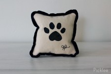 Hand Painted Black Paw Print Pillow by Jennifer Rashleigh
