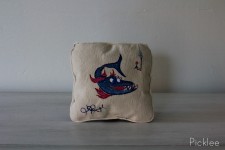 Hand Painted “Shark Bate” Childrens Pillow by Jennifer Rashleigh