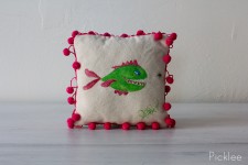 Hand Painted “Hungry Fish” Childrens Fish Pillow by Jennifer Rashleigh