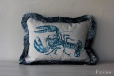 Hand Painted Blue Lobster Pillow by Jennifer Rashleigh