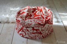 Handmade Bean Bag Pouf [Red + White Horse]