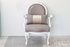 French White + Linen Flax Louis Chair