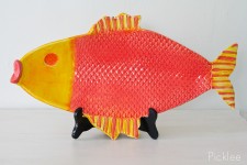 Handmade Ceramic Fish Platter, Orange + Yellow [Large]
