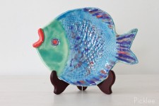 Handmade Ceramic Fish Platter, Blue + Green Scale [small]