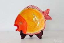 Handmade Ceramic Fish Platter, Red + Yellow [small]