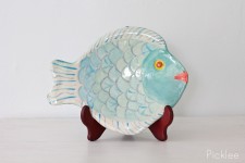 Handmade Ceramic Fish Platter, Aqua + Cream [Med-Small]