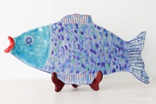 Handmade Ceramic FIsh Platter, Blue + Periwinkle [Large]