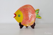 Handmade Ceramic Fish Platter, Orange + Yellow + Green [small]